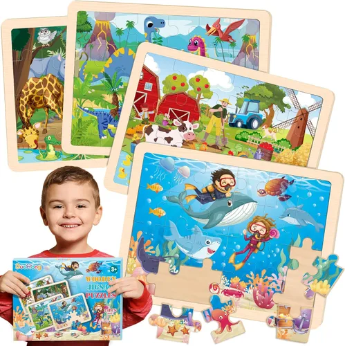 Vista 8 de 4 paquetes de rompecabezas para niños de 4 a 6 años, rompecabezas de animales de madera para niños pequeños de 2 a 4 años, tableros de rompecabezas