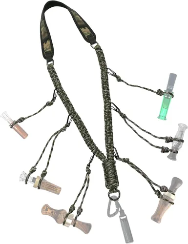PAMASE Cordón de llamada de pato, accesorios de caza de silbatos de pato con 10 bucles extraíbles, transporte de ganso tejido de camuflaje, regalos