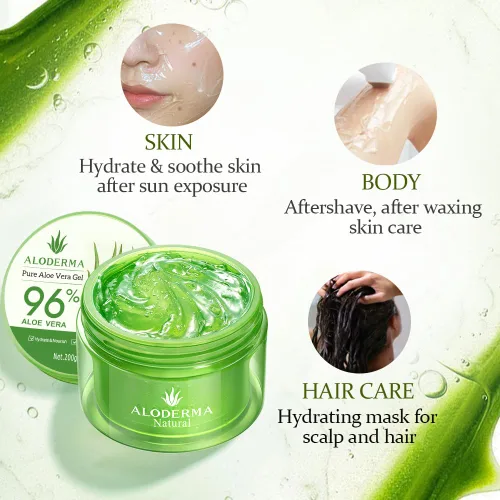 Vista 3 de Gel de aloe vera orgánico Aloderma para la cara hecho dentro de las 12 horas de la cosecha, gel de aloe vera 96% puro para la piel, el cuero