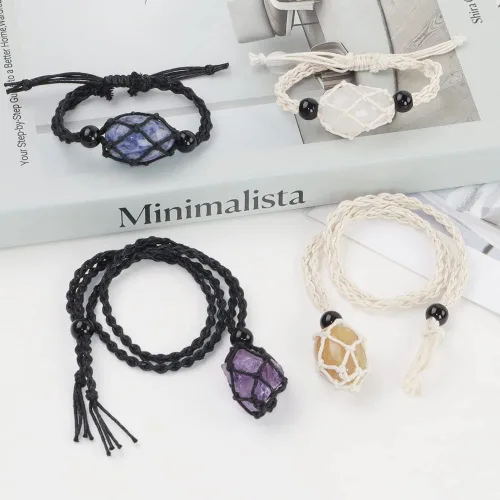 Vista 2 de VNVETYTO 12 piezas de cristal para collar con jaula de cristal, cordón de repuesto para collar tejido a mano con longitud ajustable