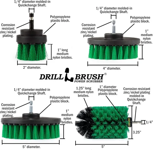 Vista 7 de Useful Products - Juego de 5 cepillos de limpieza ultra rígidos Black Drillbrush - Kit de accesorios de cepillo de parrilla no metálico para taladro
