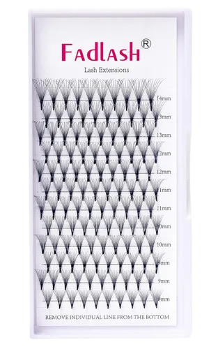 Vista 7 de FADLASH Extensiones de pestañas postizas en abanico con base puntiaguda 10D, extensiones de pestañas postizas de tallo medio, extensiones
