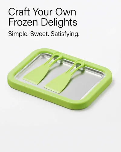 Vista 2 de Kit de máquina de helado enrollado, bandeja de rollo de helado con 2 raspadores, no requiere electricidad, placa de congelación de acero inoxidable