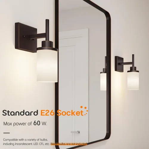 Vista 4 de Lámparas de pared sobre espejo de baño con vidrio esmerilado blanco, aplique de pared para porche, pasillo, entrada, bronce aceitado T001ORB-L1