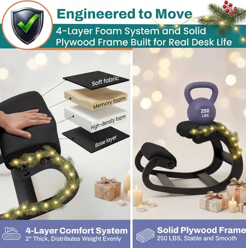 Vista 7 de NYPOT Silla ergonómica de rodillas con asientos ajustables, silla de rodilla para corrección de postura y taburete mecedora para escritorio - Alivio