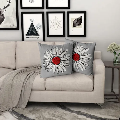 Vista 6 de Juego de 2 fundas de almohada de margaritas color rojo vino de 20 x 20 pulgadas, fundas de almohada florales de primavera y verano, modernas