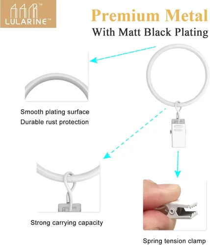 Vista 22 de Paquete de 84 anillos de cortina con clips de 1.26 pulgadas de diámetro interior, anillo de cortina de metal con clips compatibles con cortineros