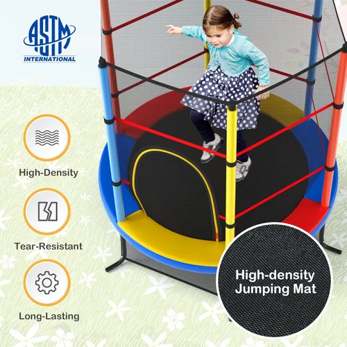 Vista 3 de GYMAX Trampolín de 55 pulgadas para niños, trampolín aprobado por ASTM con red de seguridad completa y cremallera lateral doble, mini trampolín