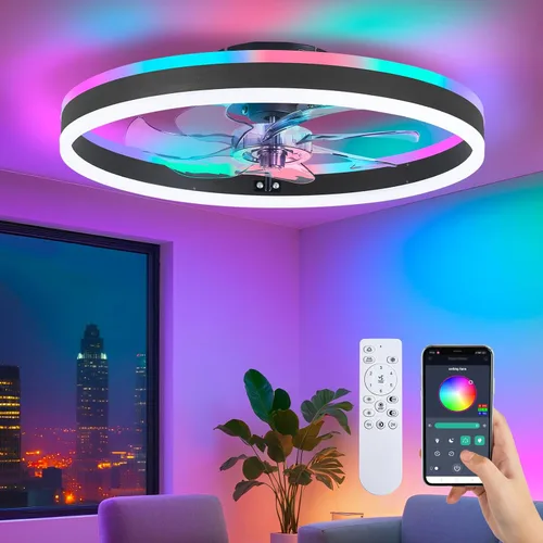 Vista 9 de STERREN Ventiladores de techo con luces, ventilador de techo de perfil bajo de 20", con control remoto, ventilador de techo moderno de montaje