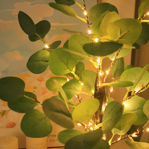 Vista 13 de Lámpara de árbol de Pascua iluminada, decoración de Pascua para mesa, mini árbol de abedul artificial, decoración de bonsái para dormitorio, mesita