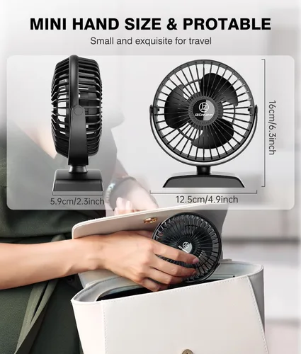 Vista 6 de JZCreater Ventilador de escritorio USB, ventilador USB Mini, ventiladores de escritorio de rotación 360 con 3 velocidades, ventilador