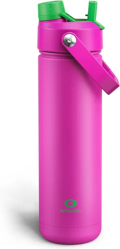 Vista 37 de Botella de agua aislada con popote para niños, botella de agua de acero inoxidable de 12 onzas con boquilla doble, a prueba de fugas, sin BPA, al