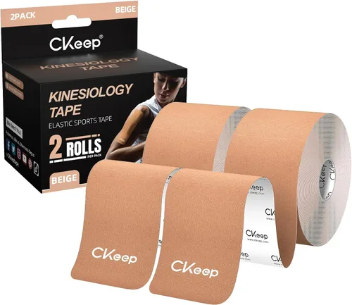 CKeep Cinta de kinesiología, sin cortar, 2 rollos, cinta elástica de algodón original de alta calidad, sin látex, hipoalergénica, 2 pulgadas x 16