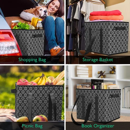 Vista 2 de WISELIFE Bolsas reutilizables para comestibles [2 unidades], bolsa grande para comestibles, resistente al agua, bolsa de compras plegable para ropa