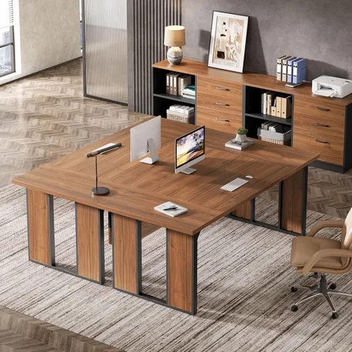 Vista 4 de Tribesigns Escritorio ejecutivo en forma de L de 63 pulgadas, mesa de oficina con cajones de 39.37 pulgadas, escritorio grande para computadora