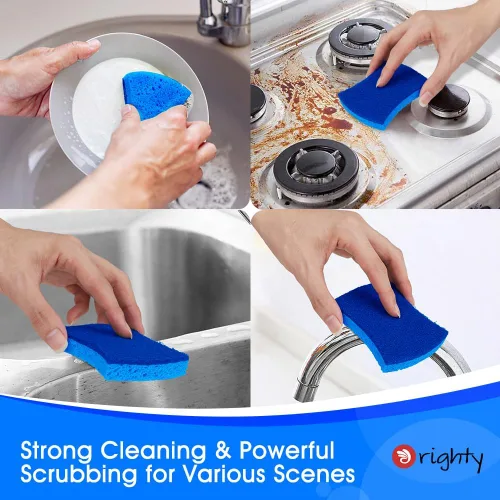 Vista 3 de Orighty - Esponjas de limpieza antiarañazos de celulosa, paquete de 24, esponjas de cocina para cocina, baño y hogar, esponja de doble cara