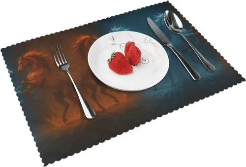 Vista 11 de Rectangular Placemats Set of 4, Heat Resistant Bear Llove Printed Kitchen Dining Table Mats