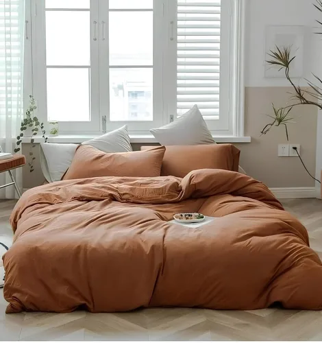 INDACORIFY Cotton Duvet Cover in Cinnamon Boho Bedding 100% Cotton Washed Duvet Cover Queen Size Cinnamon Bedding Cover Custom Size Comorter Cover