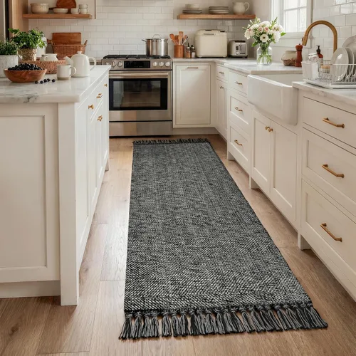 Vista 34 de Collive Alfombra de Baño Negra, 2' x 3' Tejida a Mano Lavable Alfombras Pequeñas de Cocina, Alfombra de Entrada Reversible de Algodón Alfombra