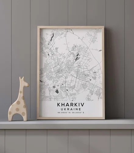 Vista 9 de Mapa de Kharkiv, Ucrania, Light 2 (36x48)