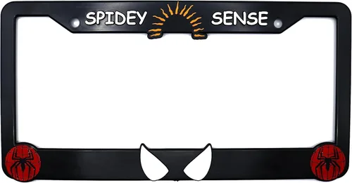 Spidey Sense Marco de Matrícula 3D Elevado | Paquete de 1 Cubierta de Matrícula de Personaje | Soporte Universal de Matrícula Negra para Automóvil