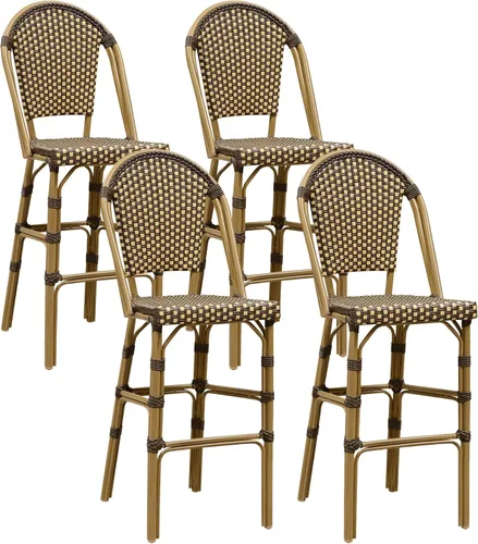 Vista 35 de PURPLE LEAF Patio French Round 26" Counter Stool Set of 2 Large Rattan Backless Stackable Barstools Bamboo Print Aluminum Frame Footrest with Woven