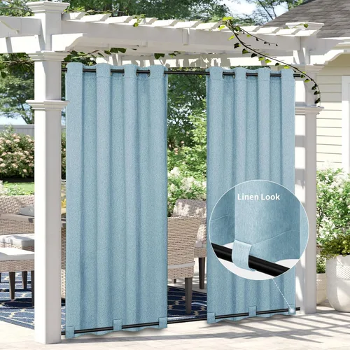 Vista 17 de Easy-Going - Cortinas para exterior con aspecto de lino impermeables y a prueba de viento para porche, cortinas suaves y gruesas de privacidad