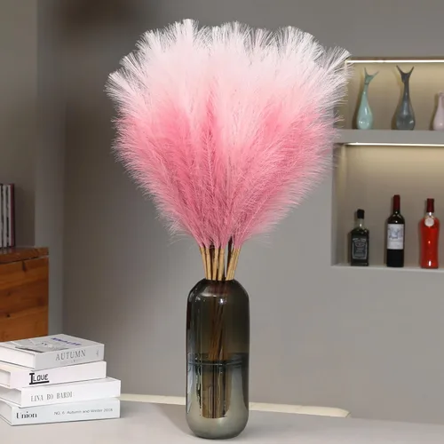 Vista 13 de Wertuirk 9 tallos de hierba de pampa sintética - 38 pulgadas de largo, hierba esponjosa y pomposa a granel, gran flor artificial de pompas