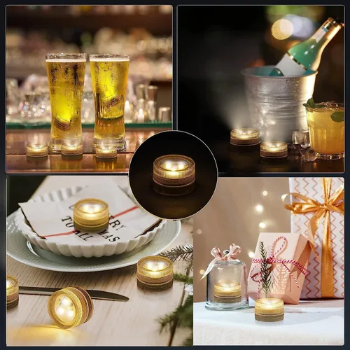 Vista 4 de Mini velas de té LED sumergibles impermeables, 20 unidades, superbrillantes, funciona con pilas, para centros de mesa de boda, jarrón floral, farol