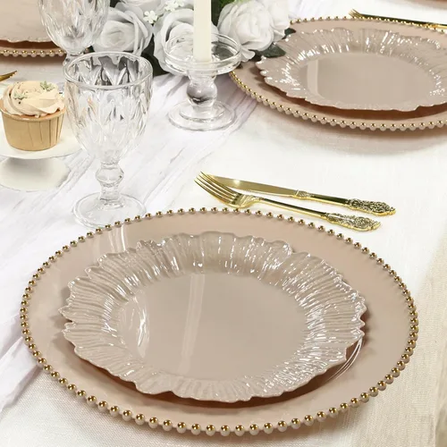 Vista 39 de Efavormart - Paquete de 6 platos de carga redondos de plástico morado de 13 pulgadas, con borde con volantes, para bodas, eventos