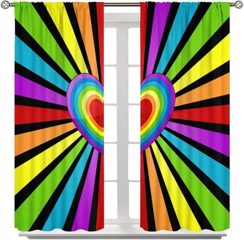 Vista 436 de Cortinas opacas abstractas de arco iris, pintura de color arcoíris con gotas, diseño gráfico creativo con bolsillo para barra, para sala de estar