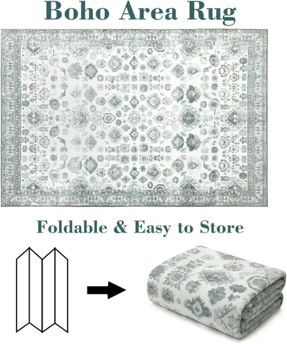 Vista 2 de Zacoo Alfombras bohemias para sala de estar, alfombra vintage de 4 x 6 pies, decoración de dormitorio, antideslizante, alfombra de pelo bajo,