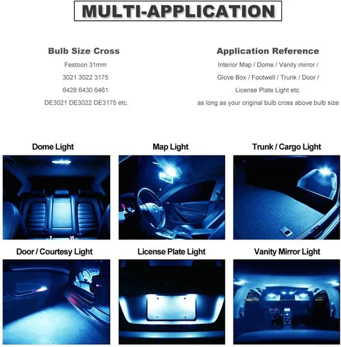 Vista 4 de Festoon DE3175 3175 6428 - Bombillas LED de color azul hielo extra brillantes para luces interiores de automóvil, matrícula, mapa, domo, puerta