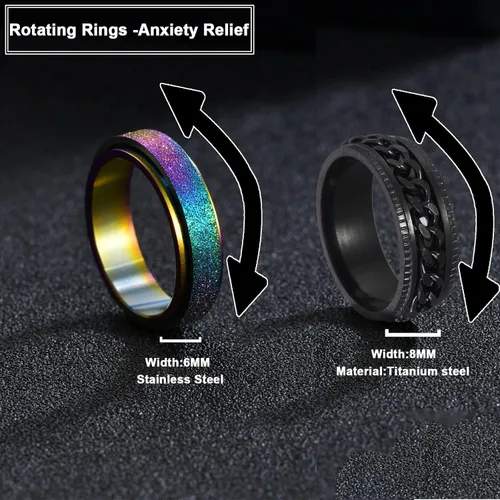 Vista 2 de Anxiety Spinner Ring Set (4 Pcs) - Moon & Star Design Fidget Rings for Women, Stress Relief Rotating Rings in Gold/Rose Gold/Black/Silver, US
