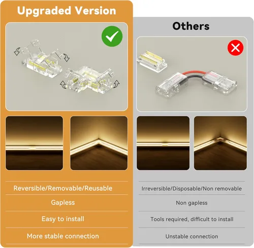 Vista 3 de PAUTIX 8mm Conectores COB de 2 pines 8 piezas, Conectores en forma de L/de esquina, Adaptador de terminal de extensión sin soldadura reutilizable, 2