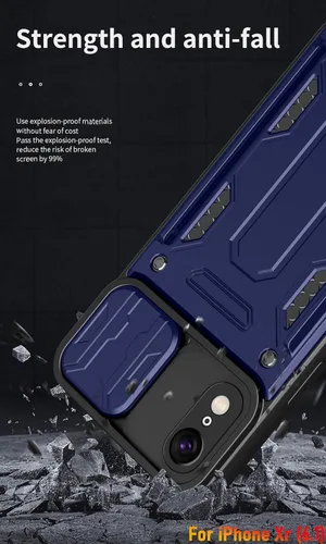 Vista 7 de Funda tipo cartera para iPhone Xr, ranura para tarjeta de crédito, diseño portátil, resistente de doble capa híbrida acolchada de goma protectora
