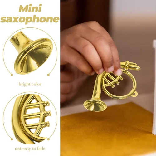 Vista 4 de balacoo Mini instrumento musical de plástico, casa de muñecas, trompeta, saxofón, modelo de casa de muñecas en miniatura, árbol de Navidad