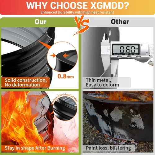 Vista 2 de Anillo de chimenea al aire libre de 32 pulgadas, chimenea de leña resistente al calor de 17 pulgadas de altura y chimenea para exterior, anillo