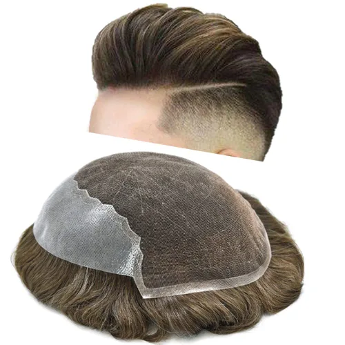 Vista 74 de Toupee - Sistemas de reemplazo de cabello para hombre, encaje frontal suizo, nudo blanqueado, pieza de cabello humano natural