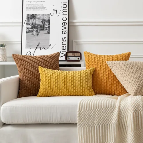 Vista 34 de Kevin Textile - Juego de 2 fundas de almohada decorativas de pana suave, estilo bohemio, a rayas, decoración del hogar para sofá, cama, sofá y sala