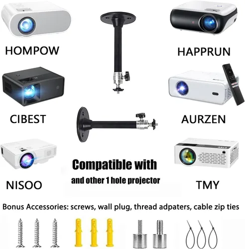 Vista 4 de 2-Be-Best Soporte de techo para mini proyector, ajustable de 360°, longitud de montaje en pared, 7 pulgadas/7.1 in, compatible con proyectores TMY