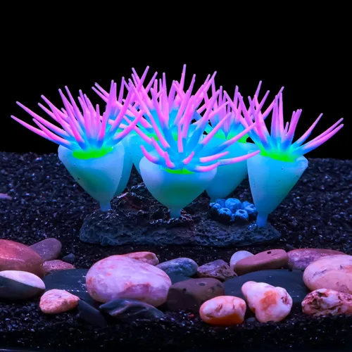 Vista 14 de Decoraciones dinámicas de acuario que brillan en la oscuridad, desencadenan efectos visuales con gel de sílice suave, luces cambiantes, coloridos