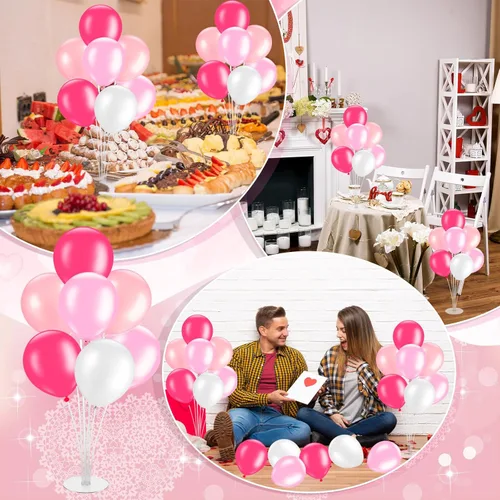 Vista 3 de Gejoy Juego de 4 soportes de globos rosas para centros de mesa, soportes de látex para globos de mesa para baby shower, cumpleaños, boda