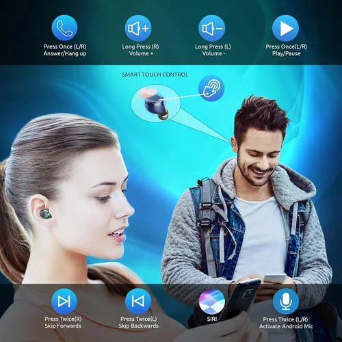 Vista 5 de Auriculares inalámbricos V5.1 PRO compatibles con Xiaomi M2003J6B1I IPX3 Bluetooth Touch impermeablesudorreducción de ruido con micrófono (negro)
