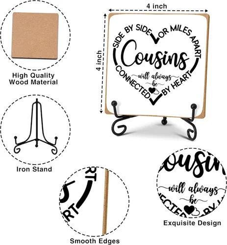 Vista 2 de Regalos para primas para mujeres, placa de madera para decoración de escritorio con soporte, relaciones de larga distancia, regalos de cumpleaños