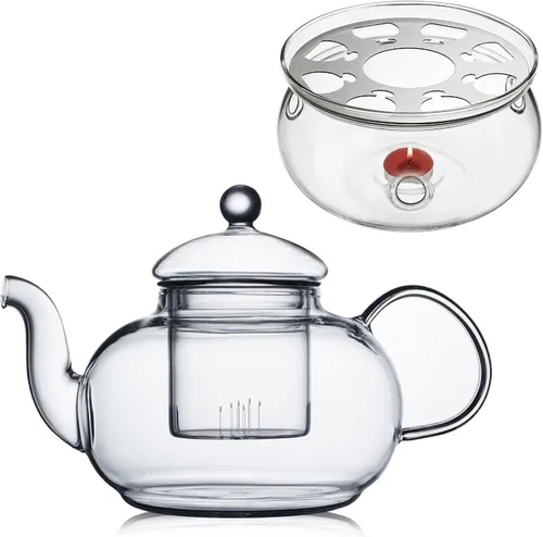 Vista 12 de CnGlass Calentador Universal de Tetera de Vidrio, Hecho a Mano con Vidrio Resistente al Calor y Sin Plomo, Calentador de Velas de Té 5.3