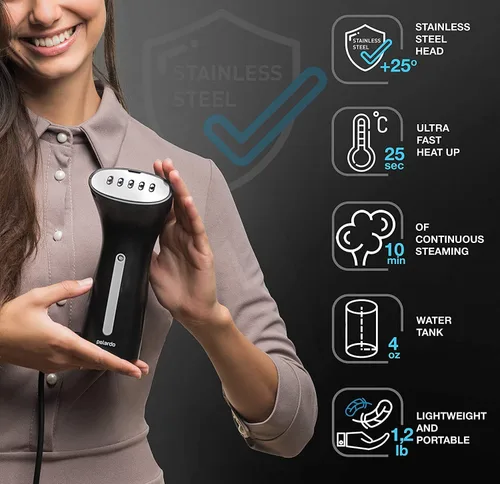 Vista 2 de Polardo Travel Garment Steamer - Compact Portable Handheld Clothes Steamer with 360° Anti-Spill Technology, Professional Wrinkle Remover for Travel