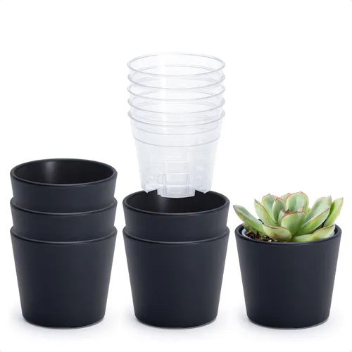 Vista 18 de Phoenix Vine Macetero de plástico verde oliva de 4.5 pulgadas con maceta transparente, cubierta decorativa ligera con maceta interior transparente