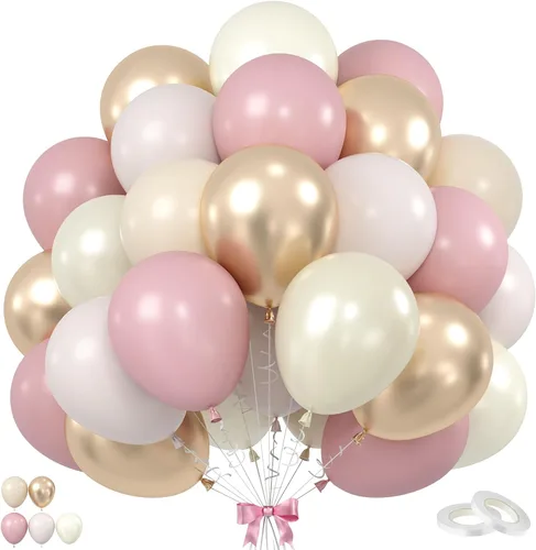Vista 19 de Set de globos de albaricoque, 60 unidades de globos de albaricoque dorado y blanco, globos de látex de albaricoque desnudo de 12 pulgadas, globos