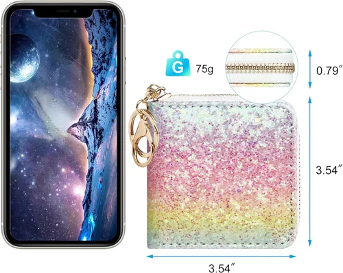 Vista 3 de GEEAD - Monedero pequeño con purpurina para mujer o niña, con anillo para llavero